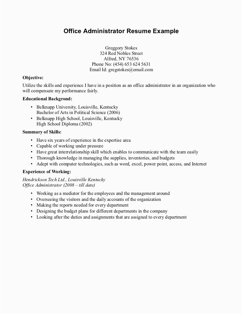 Sample Resume format for No Work Experience Resume Examples with No Job Experience Resume Templates