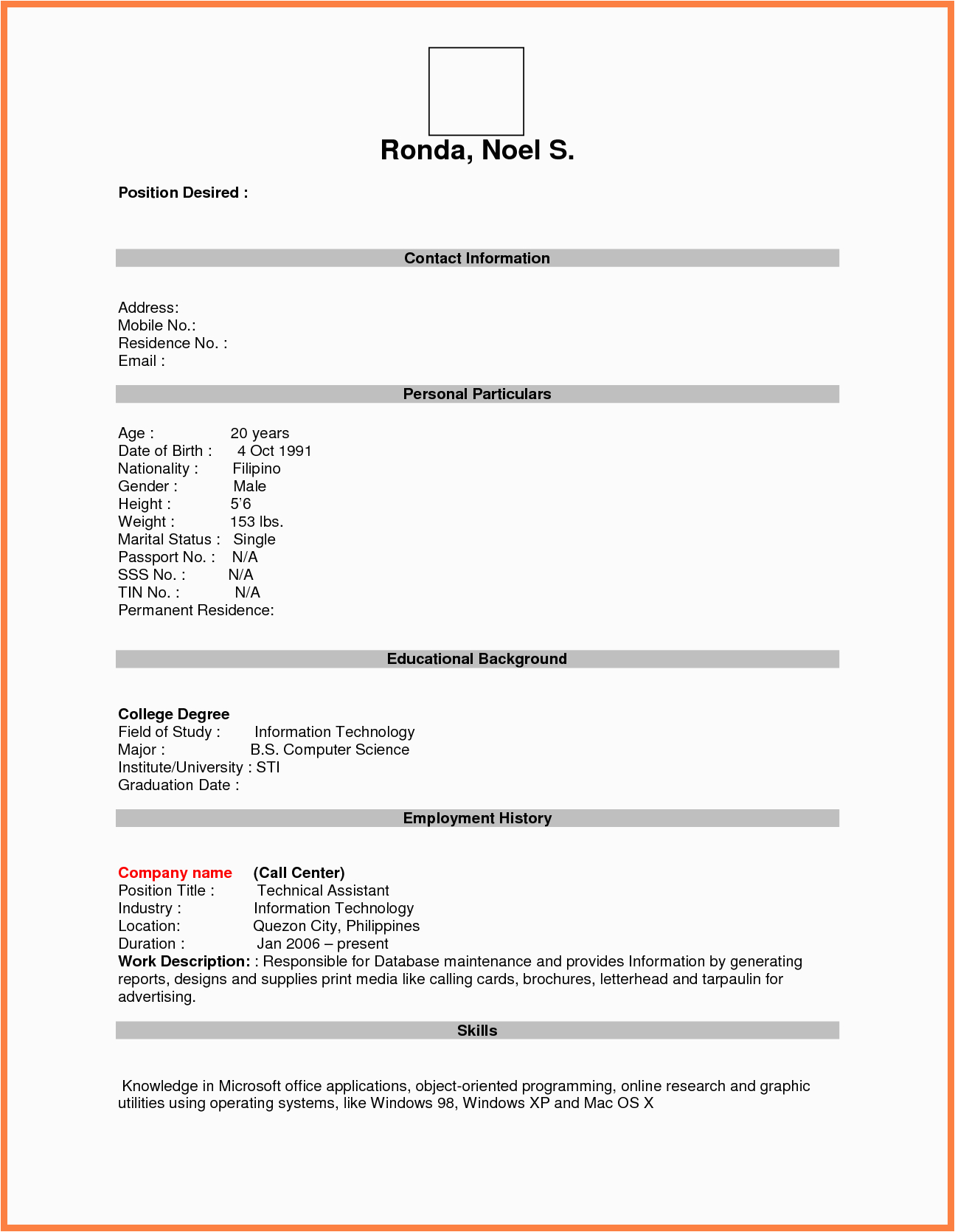 Sample Resume format for Online Job Application format for Job Application Pdf Basic Appication Letter Blank Resume