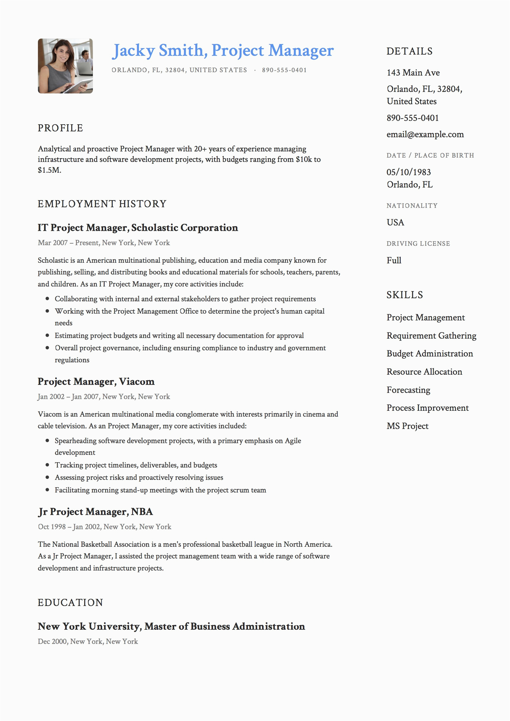 Sample Resume format for Project Manager Project Manager Resume & Full Guide