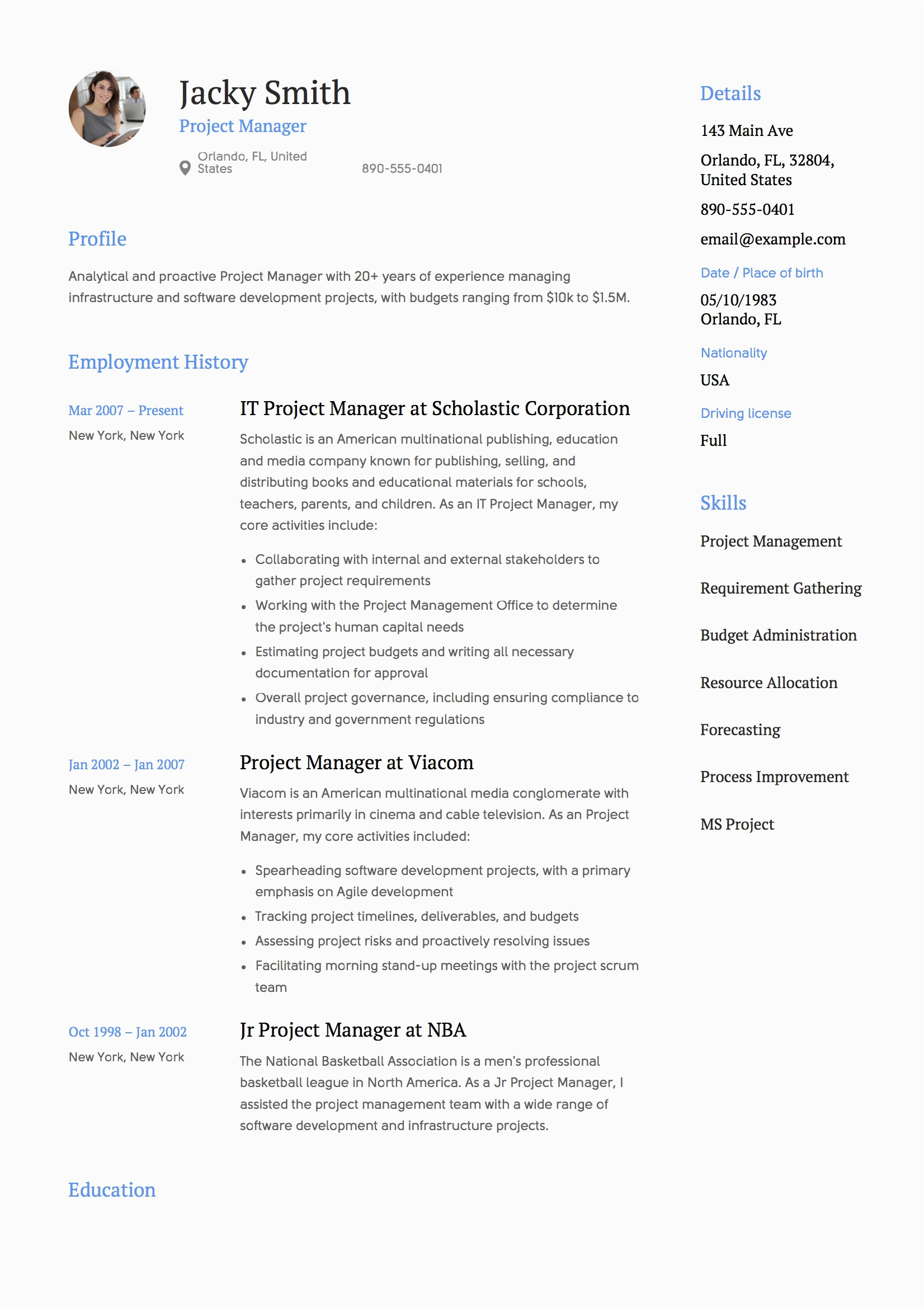 Sample Resume format for Project Manager Project Manager Resume & Full Guide