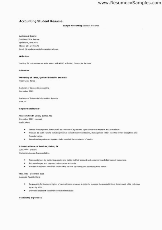 Sample Resume Fresh Graduate Accounting Student Objective In Resume for Fresh Graduate