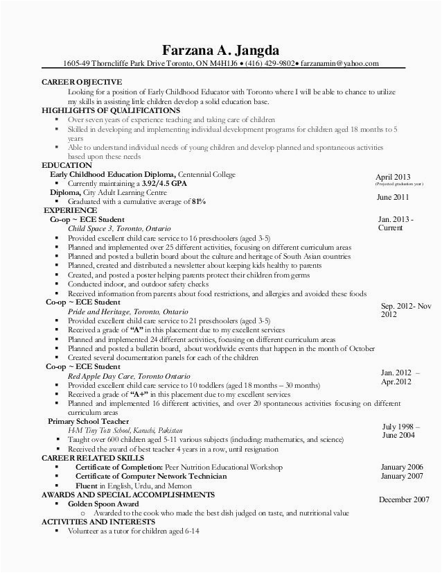 Sample Resume Objective for Child Care 23 Child Care Resume Objective Yc7n