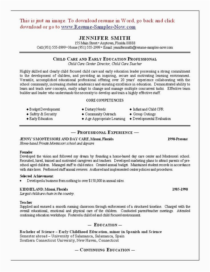 Sample Resume Objective for Child Care 46 Lovely Child Care Resume Template In 2020