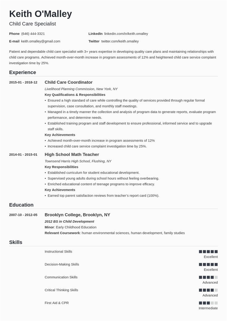Sample Resume Objective for Child Care Child Care Resume Example Template Nanica