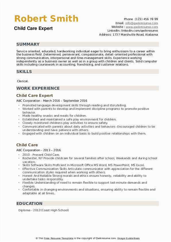 Sample Resume Objective for Child Care Child Care Resume Samples