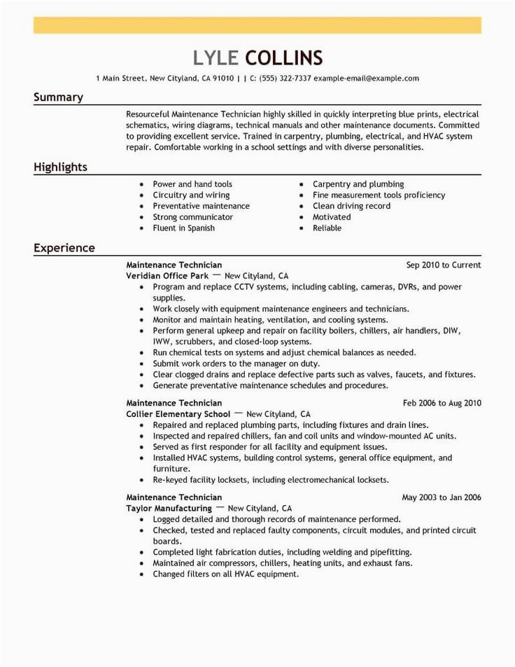 Sample Resume Objective for Maintenance Worker Building Maintenance Worker Resume Lovely Maintenance Technician Resume