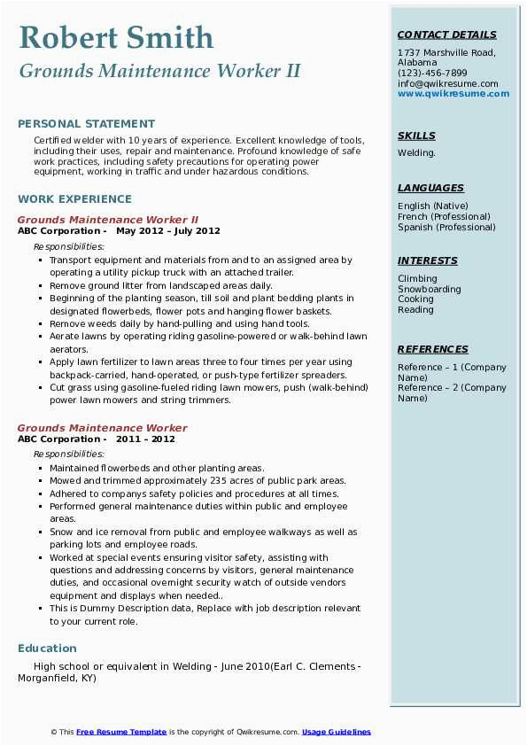 Sample Resume Objective for Maintenance Worker Grounds Maintenance Worker Resume Samples