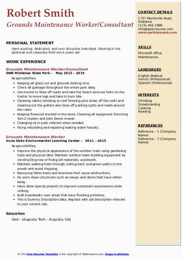 Sample Resume Objective for Maintenance Worker Grounds Maintenance Worker Resume Samples