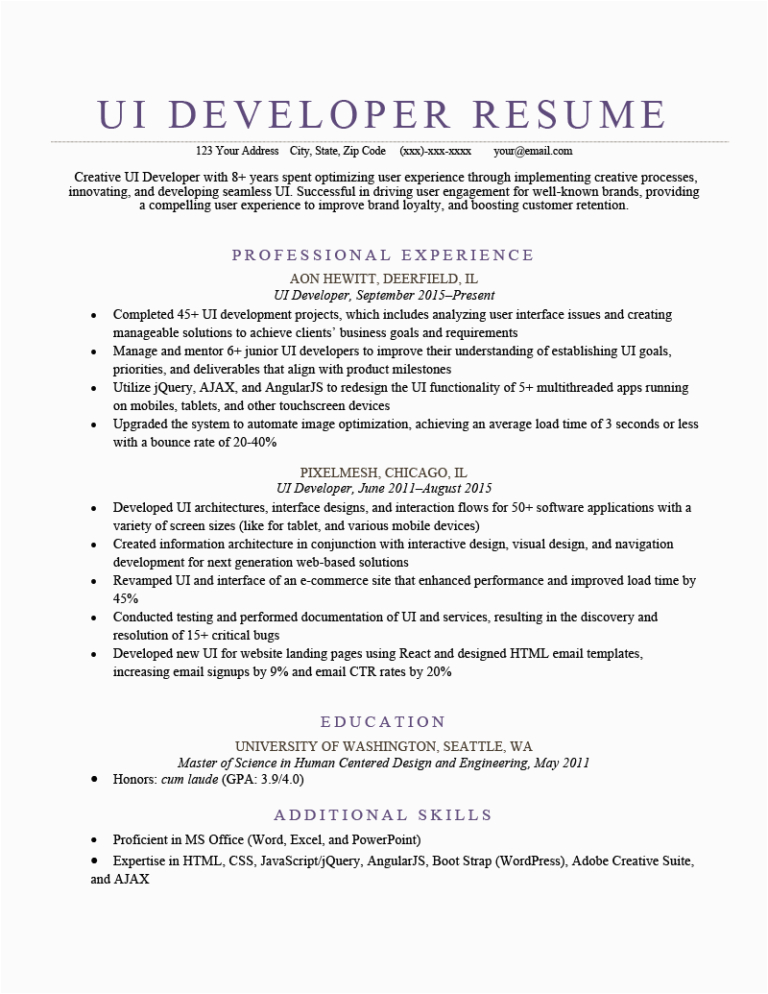 Sample Resume Of Balsamiq Ui Developer Ui Developer Resume [sample & How to Write]