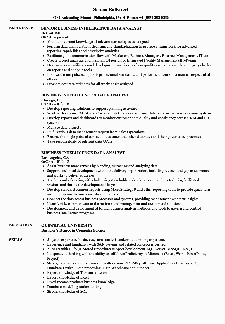 Sample Resume Of Business Intelligence Analyst Business Intelligence Analyst Resume Cloudshareinfo