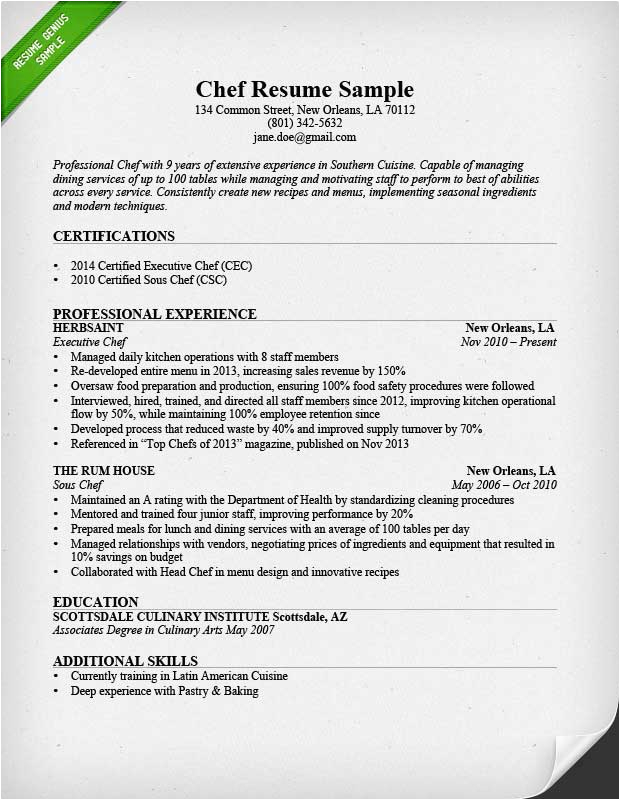 Sample Resume Profile for A Cook Chef Resume Sample & Writing Guide