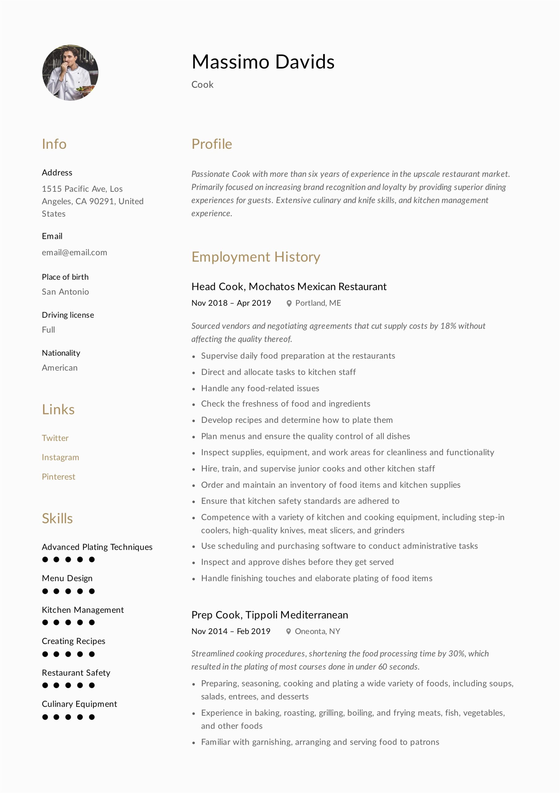 Sample Resume Profile for A Cook Cook Resume Writing Guide 12 Resume Templates