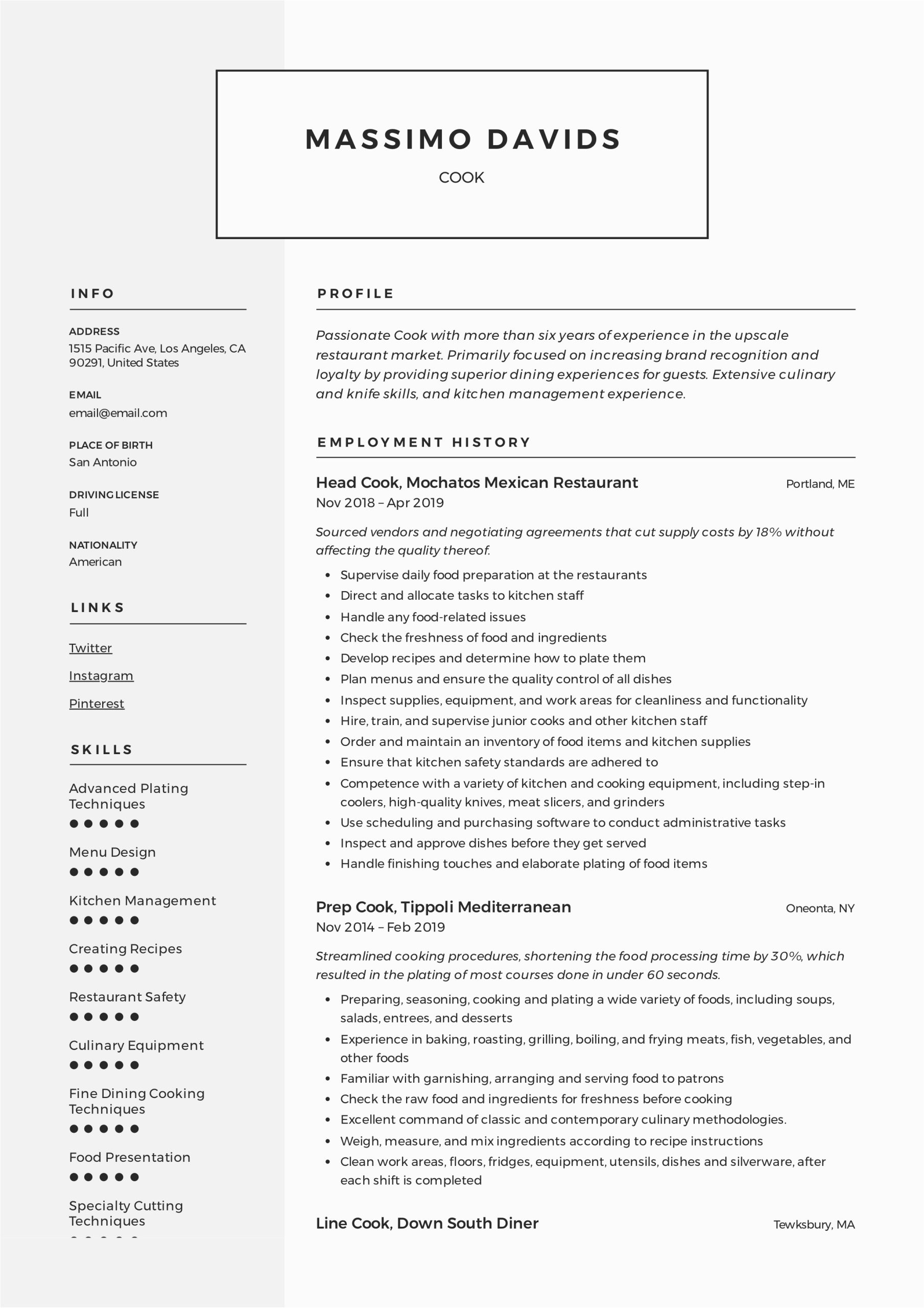 Sample Resume Profile for A Cook Cook Resume Writing Guide 12 Resume Templates