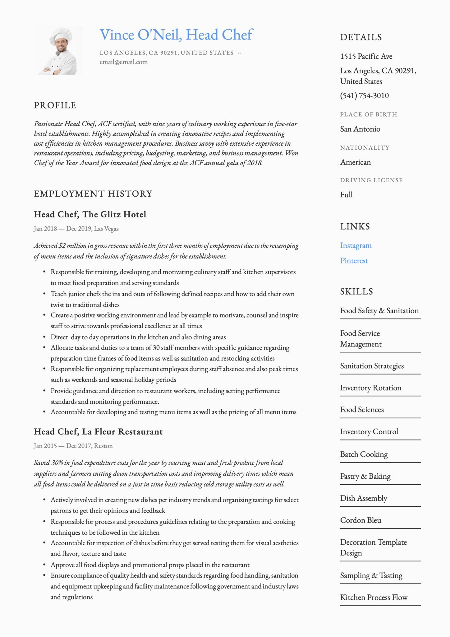 Sample Resume Profile for A Cook Head Chef Resume & Writing Guide 12 Templates
