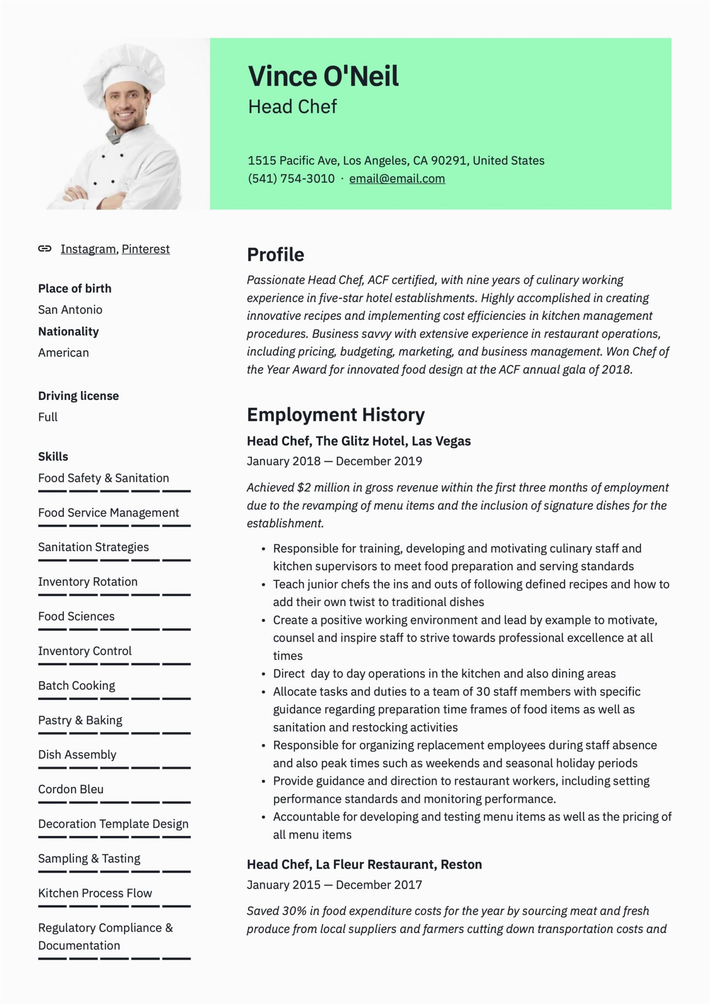 Sample Resume Profile for A Cook Head Chef Resume & Writing Guide 12 Templates
