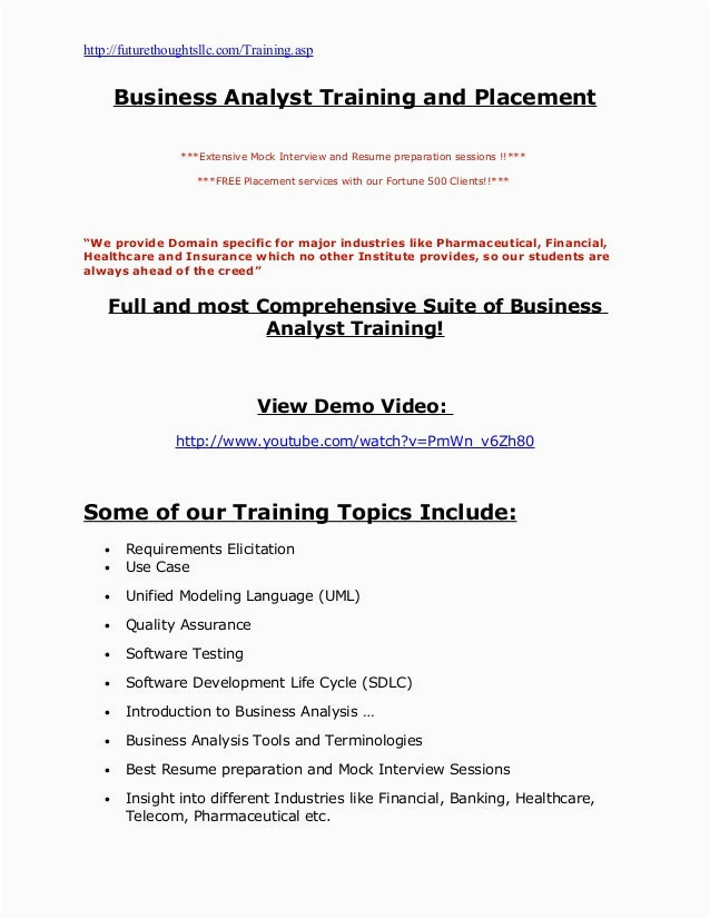 Sample Resume Training and Placement Ppt Business Analyst Training and Placement