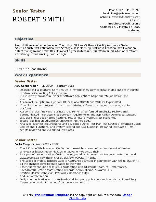 Sample Resumes for Experienced Candidates In Testing Senior Tester Resume Samples