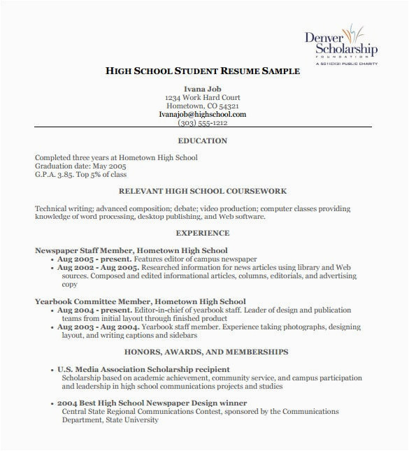Sample School Resume for High School Applications High School Resume Template 9 Free Word Excel Pdf format Download