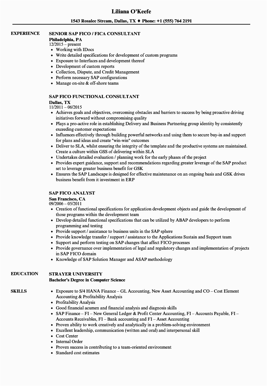Sap Fico Consultant Fresher Resume Sample Sap Fico Support Consultant Resume May 2022