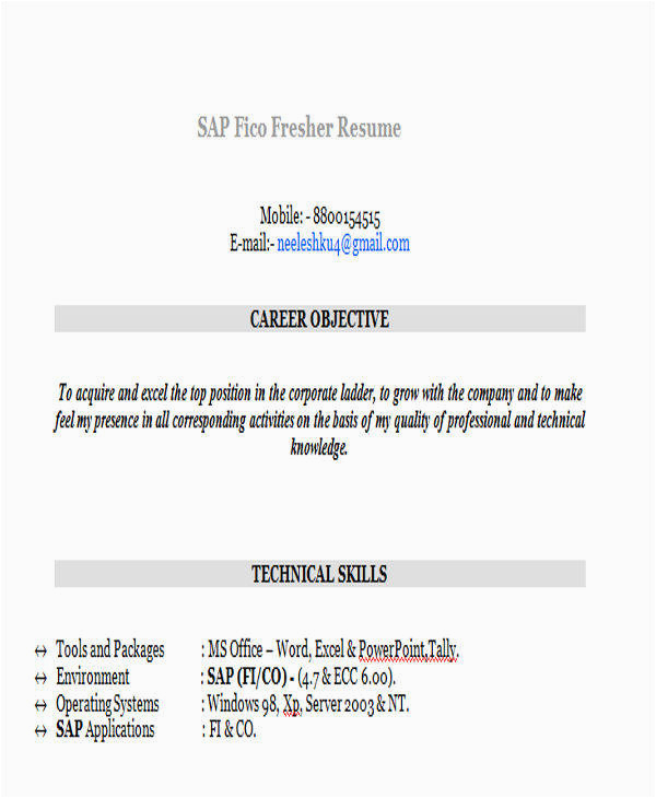 Sap Fresher Resume Sample for Fico Free 42 Professional Fresher Resume Templates In Pdf