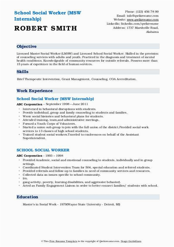 Social Service Worker Student Resume Sample School social Worker Resume Samples