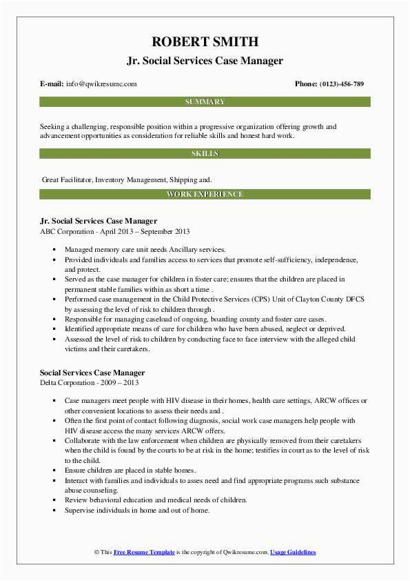 Social Services Case Manager Sample Resume social Services Case Manager Resume Samples