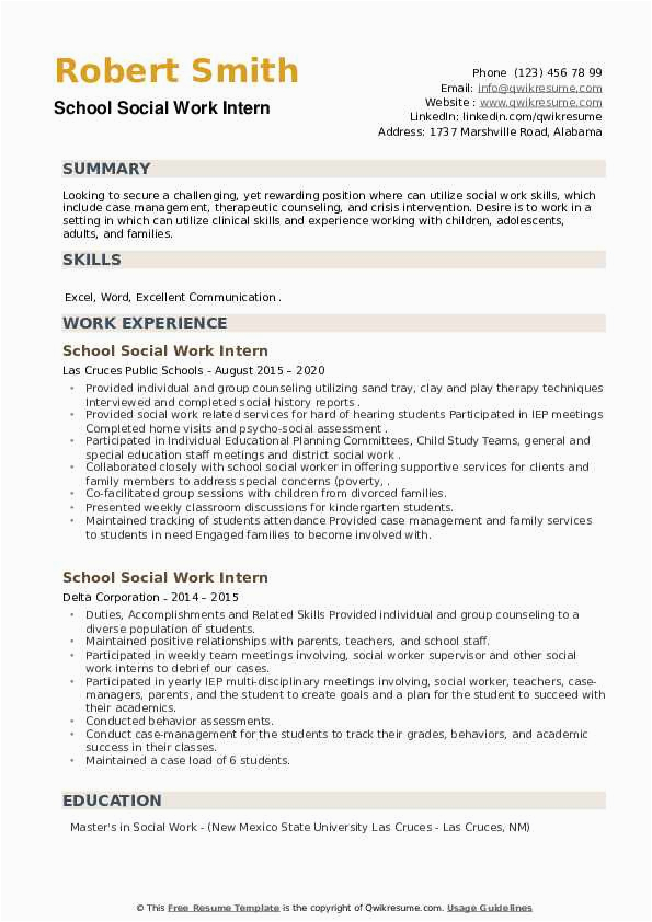 Social Worker Intern Resume Sample Templates School social Work Intern Resume Samples
