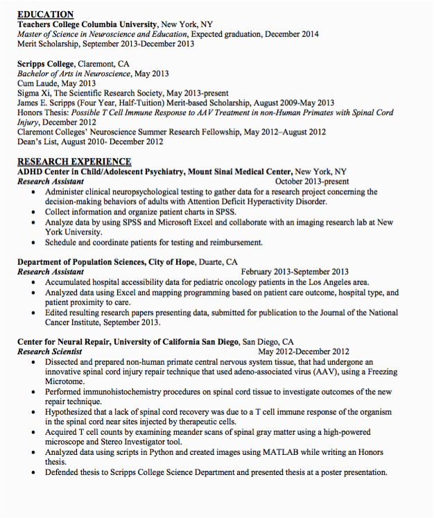 Teacher College Columbia University Resume Sample Sample Research Scientist Resume Examples Resume Cv