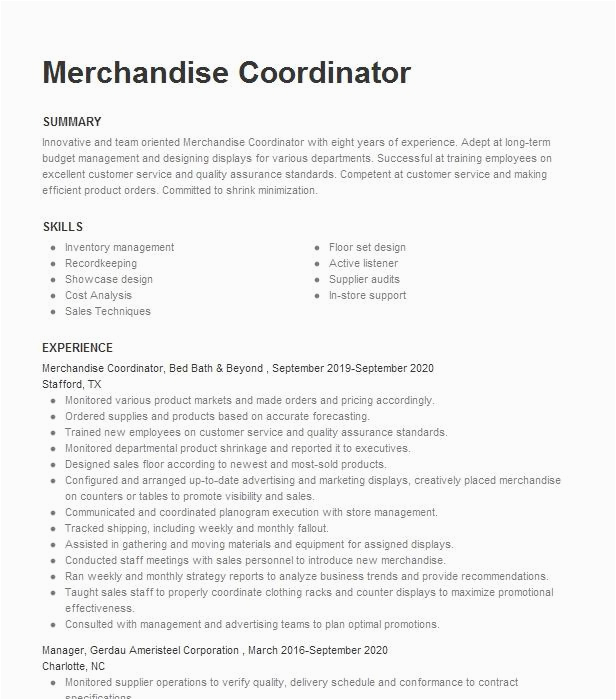 Tj Maxx Sales associate Resume Sample Merchandise Coordinator Resume Example T J Maxx