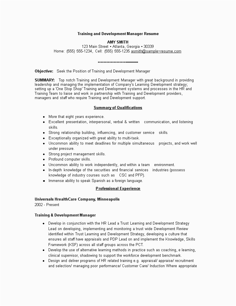 Training and Development Manager Resume Sample Training and Development Manager Resume How to Draft A