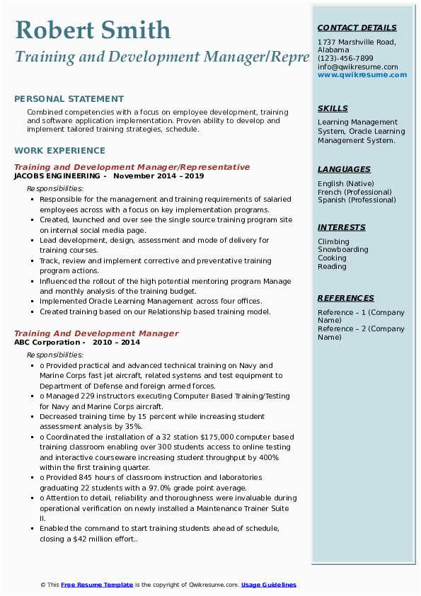 Training and Development Manager Resume Sample Training and Development Manager Resume Samples