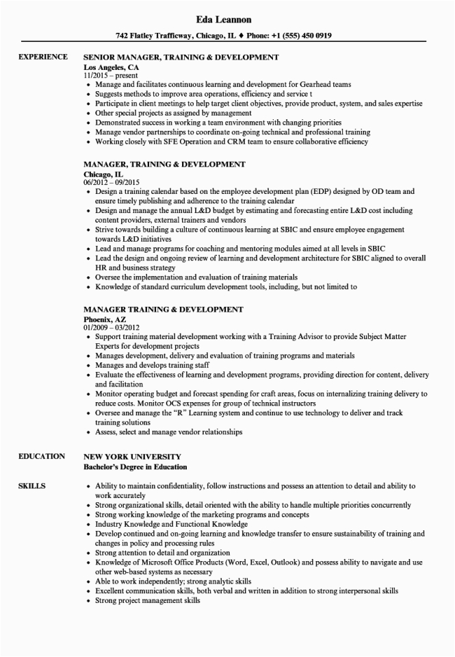 Training and Development Manager Resume Sample Training and Development Resume Resume Sample