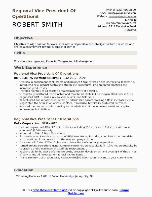 Vice President Of Operations Resume Sample Regional Vice President Operations Resume Samples