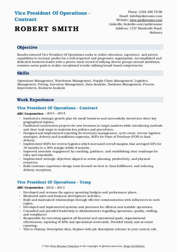 Vice President Of Operations Resume Sample Vice President Operations Resume Samples