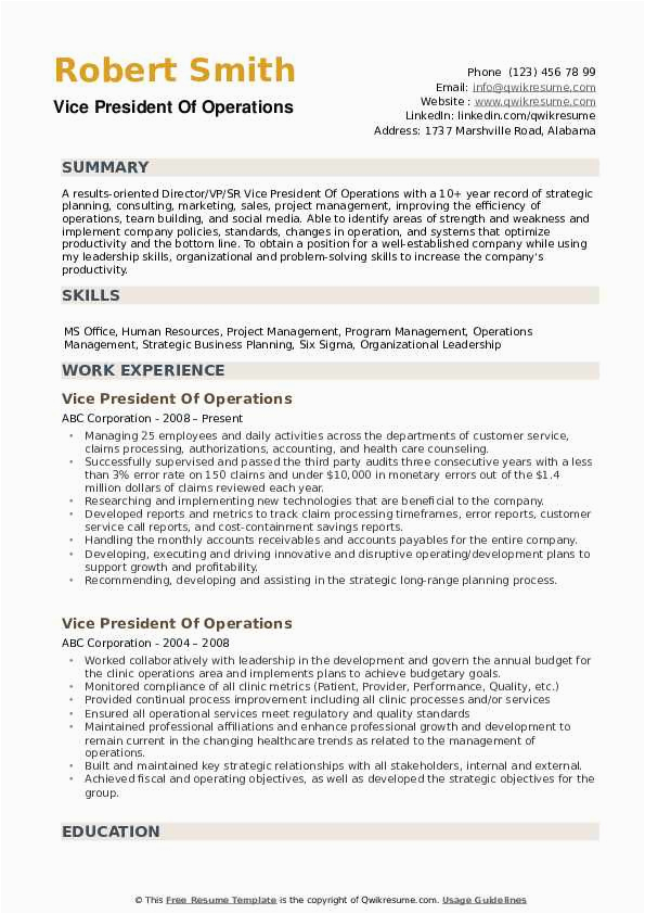 Vice President Of Operations Sample Resume Vice President Operations Resume Samples