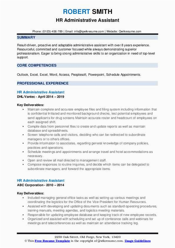Administrative assistant Human Resources Sample Resume Hr Administrative assistant Resume Samples