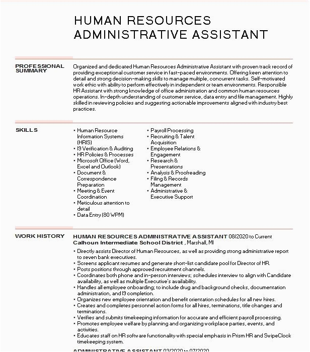Administrative assistant Human Resources Sample Resume Human Resources Administrative assistant Resume Example Pany Name