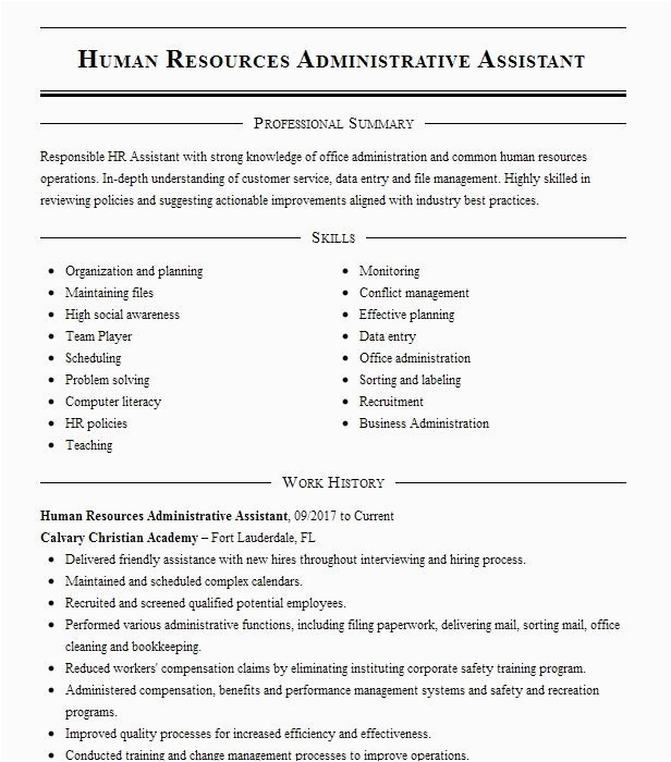 Administrative assistant Human Resources Sample Resume Human Resources Administrative assistant Resume Sample