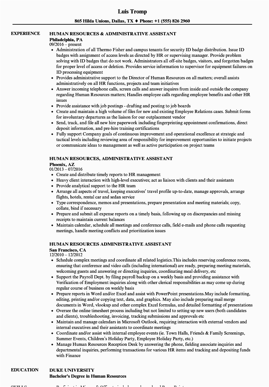 Administrative assistant Human Resources Sample Resume Human Resources Administrative assistant Resume Samples
