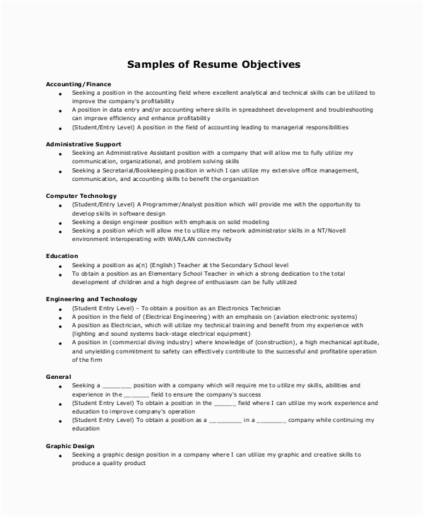 Administrative assistant Resume Objective Statement Samples Free 6 Sample Resume Objective Templates In Ms Word