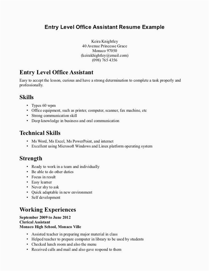 Administrative assistant Resume Sample No Experience Entry Level Administrative assistant Resume with No Experience
