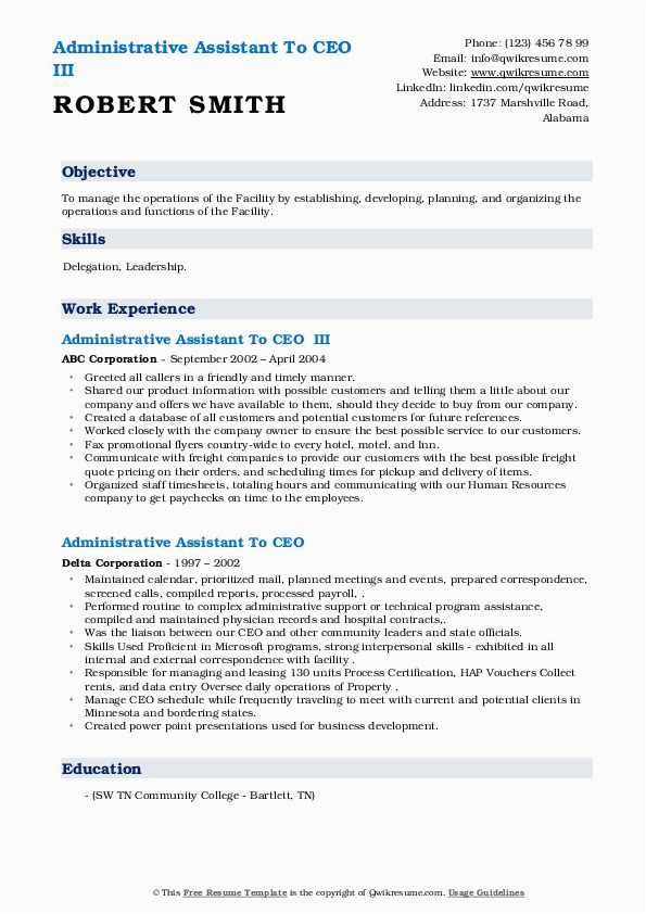 Administrative assistant to the Ceo Resume Sample Administrative assistant to Ceo Resume Samples