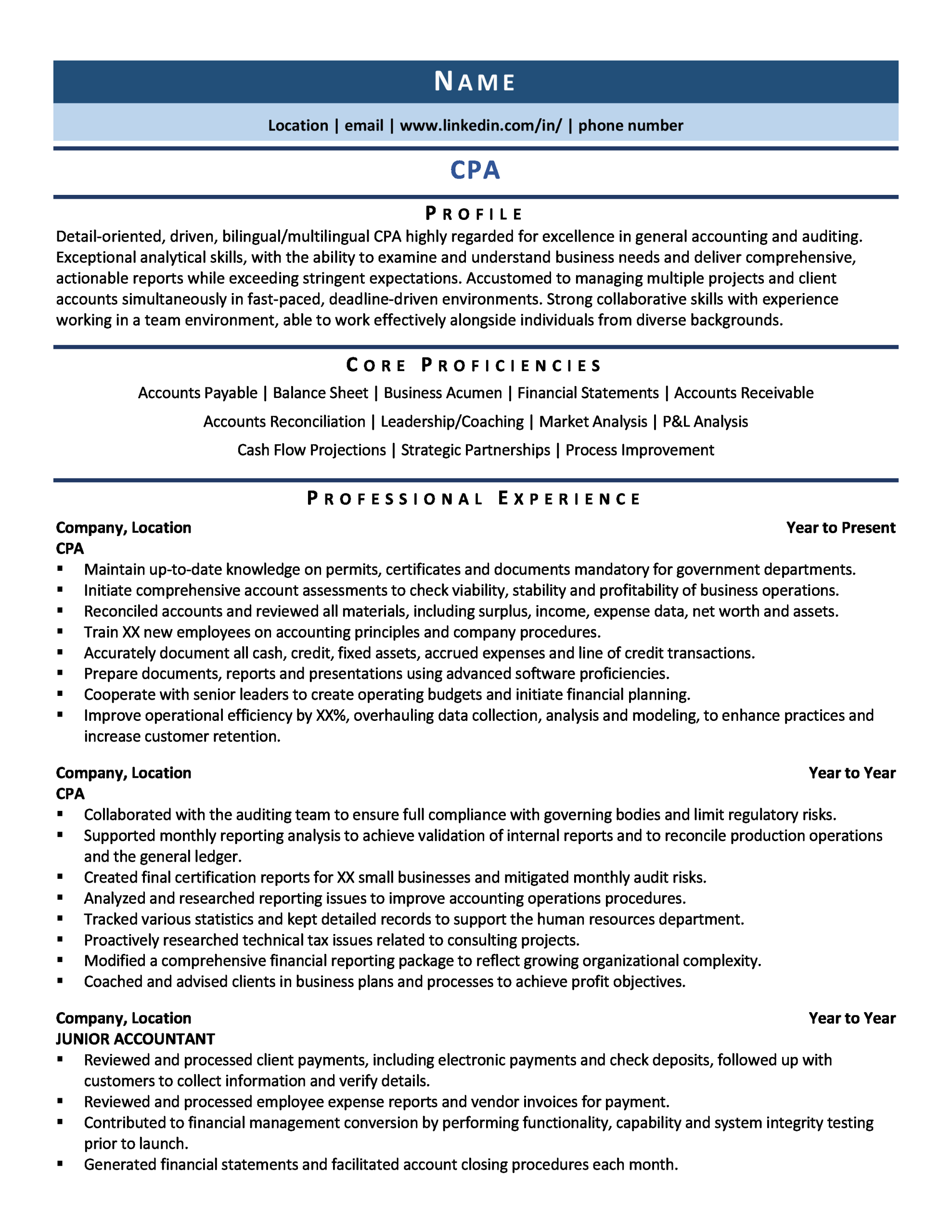 Bookkeeper In Public Accounting Resume Sample Certified Public Accountant Cpa Resume Samples & Examples for 2020