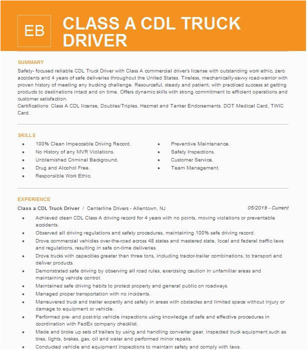 Cdl Class A Truck Driver Resume Sample A Class Cdl Truck Driver Resume Example Jb Hunt Cedar Rapids Iowa