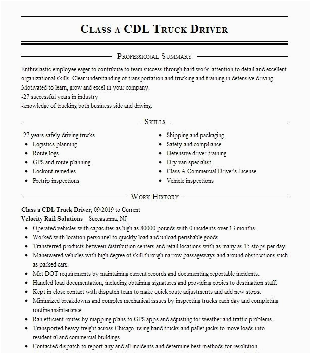 Cdl Class A Truck Driver Resume Sample Class A Cdl Truck Driver with Endorsements Resume Example bybee Logging