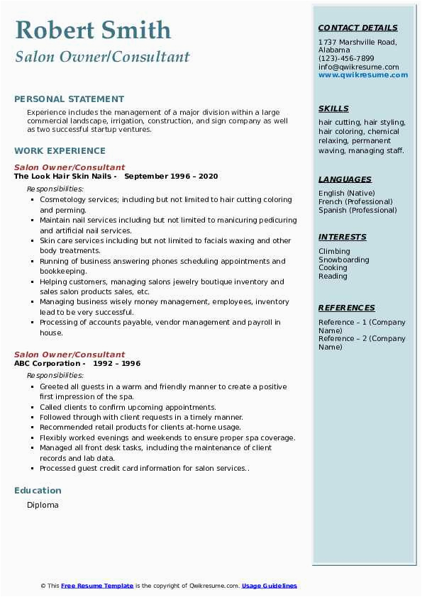 Ceo for Salon Equipment and Supplies Sample Resume Salon Owner Resume Samples