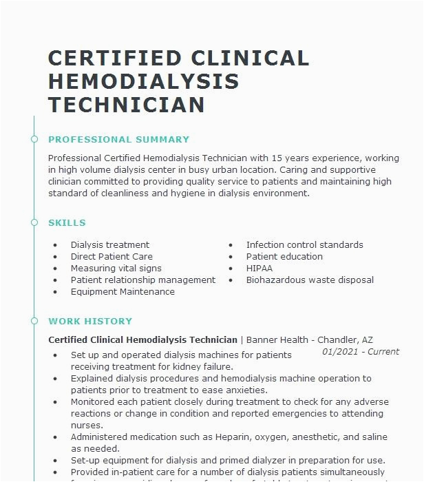 Certified Clinical Hemodialysis Technician On Resume Sample Certified Clinical Hemodialysis Technician Resume Example Pany Name