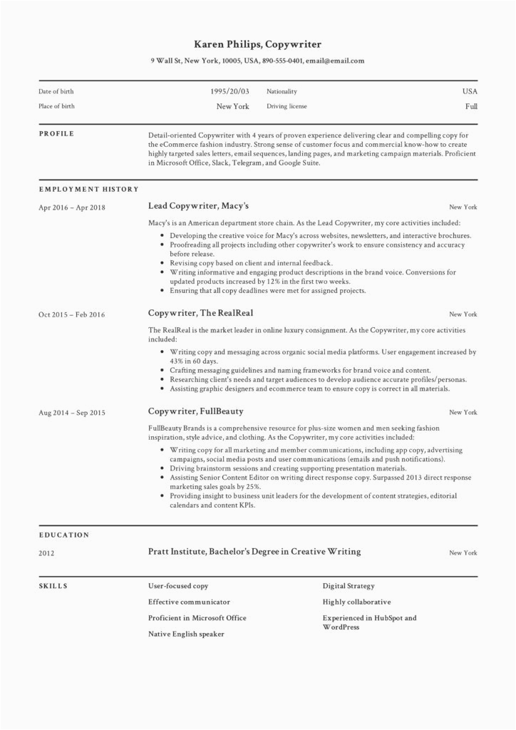 Copywriter Resume Samples with Career Summary Core Guide 12 Different Copywriter Resume Samples 2019