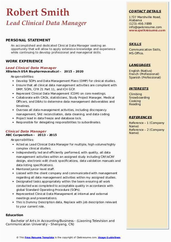 Data Manager Job Description Resume Sample Clinical Data Manager Resume Samples