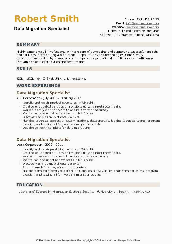 Data Migration Project Manager Sample Resume Data Migration Specialist Resume Samples